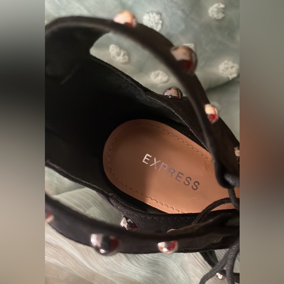 Express Black and Silver Strappy Heels with Studded Details - Picture 6 of 9